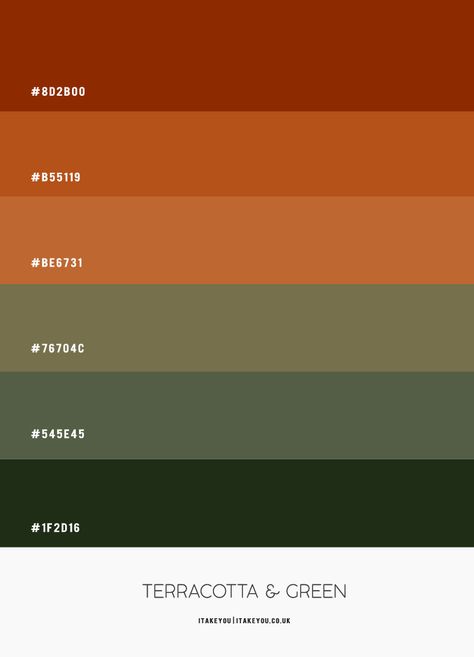 Terracotta Walls, Earth Colour Palette, Terracotta Color Palette, Terracotta Colour, Terracotta And Green, Color Terracota, Pintura Exterior, Color Schemes Colour Palettes, Green Colour Palette