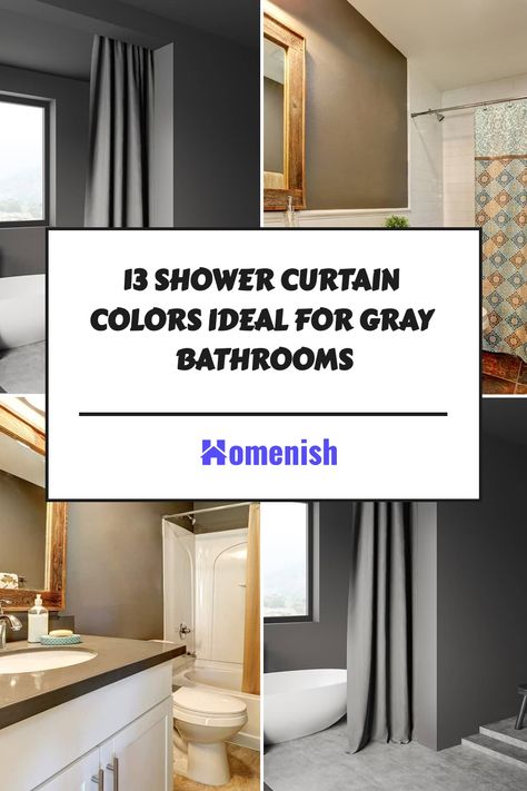 The neutral backdrop of a gray bathroom offers the perfect opportunity to play with color through your choice of shower curtain. From vibrant hues to subtle tones, this article will showcase 13 modern and stylish shower curtain color options that can transform your gray bathroom into a statement of personal style and design savvy. Grey Shower Curtain Bathroom, Bathroom Color Schemes Gray, Curtains For Grey Walls, Gray Bathrooms, Color Shower Curtain, Gray Bathroom Walls, Curtain Colors, Light Grey Bathrooms, Grey And White Bathroom