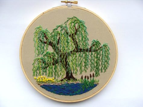 willow tree Willow Tree Embroidery, Willow Embroidery, Embroidery Trees, Embroidered Wall Hanging, Artsy Girl, Weeping Willow Tree, Nature Home Decor, Tree Embroidery, Diy Embroidery Designs