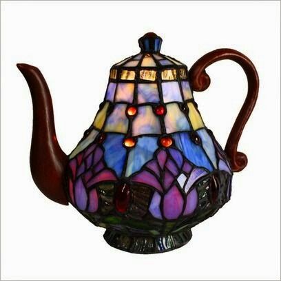 Two of my favorite things. Teapots and stain glass! Teapot Table, Dekor Diy, Tiffany Glass, Teapots And Cups, Tiffany Lamps, Chocolate Pots, Vintage Pyrex, Tea Sets, Glass Lamp