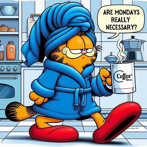 Garfield And Coffee, Garfield Monday, Garfield Quotes, Garfield Wallpaper, Monday Humor Quotes, Garfield Images, Funny Corny Jokes, Garfield Christmas, Garfield Cartoon