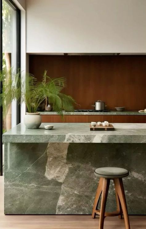 Green Marble Kitchen, Green Granite Kitchen, Home Bar Ideas, Sunken Living Room, Design Del Prodotto, Kitchen Marble, Bar Ideas, Green Marble, Green Kitchen