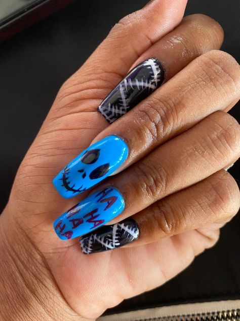 Royal Blue Halloween Nails, Black And Blue Halloween Nails, Blue Halloween Nails Short, Blue And Black Nails Designs Simple, Blue And Black Halloween Nails, Blue Nails Halloween, Dark Blue Halloween Nails, Halloween Nails For Men, Halloween Nails Blue