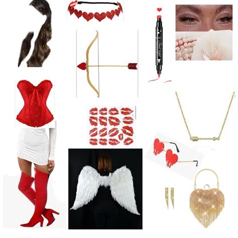 Cupid Costume Ideas For Women, Cupid Halloween Costume Ideas, White Cupid Costume, Easy Cupid Costume, Valentine Halloween Costume, Cupids Halloween Costume, Aesthetic Cupid Costume, Red Corset Halloween Costumes, Cupid Aesthetic Outfit