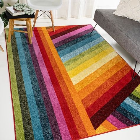 JONATHAN Y Kingdarr Rainbow Contemporary Stripe Multi Area Rug - Bed Bath & Beyond - 39109959 Dopamine Decor, Target Rug, Contemporary Room, Rugs And Mats, Retro Rainbow, Modern Area Rug, Striped Rug, Modern Area Rugs, Online Home Decor Stores