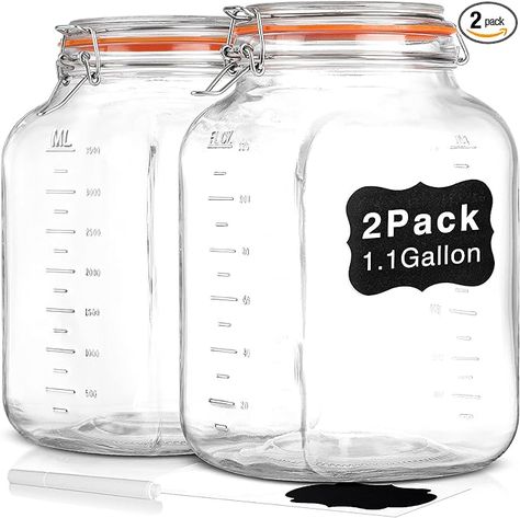 Amazon.com: [UPGRADE] 2 Pack Square Super Wide Mouth Airtight Glass Storage Jars with Lids, 1.1 Gallon Glass Jars with 2 Measurement Marks, Canning Jars with Leak-proof Lid for Kitchen(Extra Label and Gasket): Home & Kitchen Gallon Glass Jars, Plastic Storage Containers, Large Mason Jars, Airtight Storage, Clear Glass Jars, Glass Jars With Lids, Glass Storage Jars, Glass Mason Jars, Measuring Cup