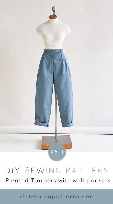 #sewingpatterns,#sewing,#diy,#crafts,#handmade,#fabric,#fashion,#sewingproject,#sewinglove,#sewingaddict High Waisted Trousers Sewing Pattern, Pleated Pants Pattern High Waist, High Waisted Trousers Pattern, High Waisted Pleated Trousers, Sew High Waisted Pants, Sew Pants For Women, Beginner Pants Pattern, Pleated Pants Sewing Pattern, Sewing Pattern Pants Women