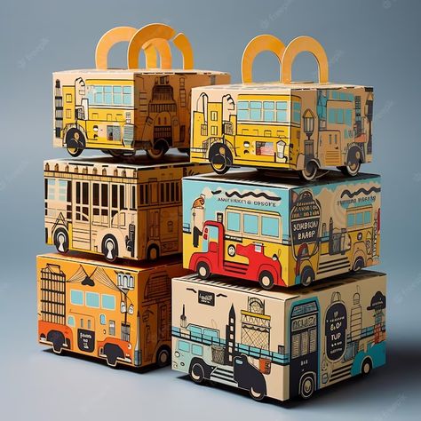 Premium AI Image | a stack of toy cars with the word quot toy quot on it Toy Packing Design, Toys Packaging Design Boxes, Art Toy Packaging, Christmas Toy Shop Illustration, Pepar Craft, Toys Packaging, Eid Hampers, Match Box Cars, Kraft Packaging