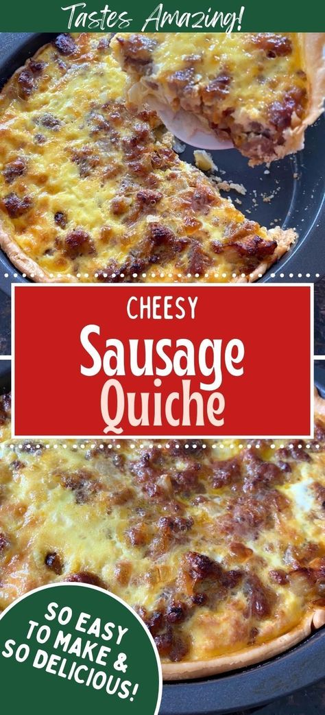 Celebrate any occasion with our Cheesy Sausage Quiche recipe! This versatile recipe, featuring a medley of cheese, sausage, and eggs in a golden crust, is perfect for brunches, potlucks, or even as a savory snack. #QuicheTime #SausageCelebration #CheeseFiesta Sausage Egg Cheese Quiche, Dish With Sausage, Egg Pie Recipe, Breakfast Quiche Sausage, Egg Quiche Recipes, Sausage Quiche Recipes, Breakfast Quiche Recipes Easy, Sausage And Eggs, Quiche Pie