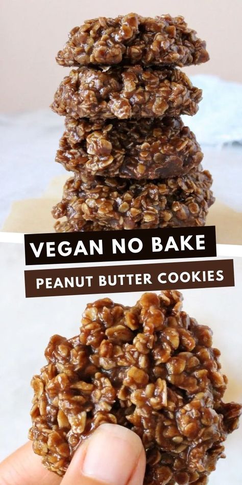 No Bake Cookies Recipe Peanut Butter, Quick Vegan Desserts, Vegan No Bake Cookies, No Bake Peanut Butter Cookies, Oat Cookie Recipe, Vegan No Bake, Vegan Peanut Butter Cookies, Healthy Food Habits, No Bake Peanut Butter