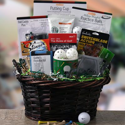 Basket for the Golfer Retirement Gift Basket, Retirement Gifts For Dad, Theme Baskets, Golf Birthday Gifts, Fathers Day Gift Basket, Auction Basket, Auction Baskets, Raffle Basket, Baskets For Men