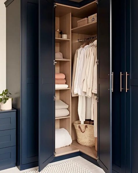 Bedroom With Two Wardrobes, Corner Wardrobe For Small Bedroom, Large Wardrobe Small Bedroom, Bedroom Built In Wardrobe Corner, Built In Wardrobe Ideas Corner, Wall Closet For Small Bedroom, Wardrobe For A Small Room, Guest Bedroom Cupboard Ideas, Adding Wardrobe To Small Bedroom