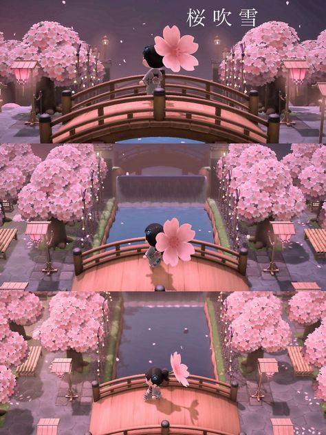 Acnh Sakura, Kawaii Island, Cherry Blossom Kimono, Pink Island, Cherry Blossom Trees, Animal Crossing Guide, Acnh Island Ideas, Animal Crossing Island Ideas, Animal Crossing Wild World