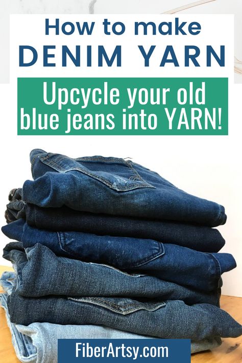 Upcycle your old jeans into denim yarn to create a new pair of jeans or other handmade #Upcycling #Patchwork #Denim_Jean_Crafts #Denim_Rugs Denim Jean Crafts, Jean Rug, Blue Jean Crafts, Denim Yarn, Upcycled Denim Diy, Jeans Projects, Yarn Projects Crochet, Crochet Step By Step, Denim Rug