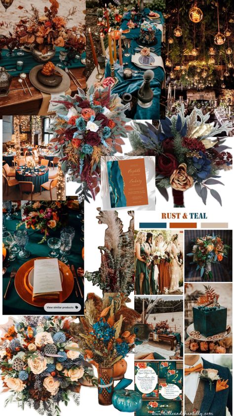 Rustic Teal Wedding Decor, Fall Wedding Teal And Orange, Copper And Teal Wedding Theme, Dark Teal Orange Wedding, Dark Teal Fall Wedding, Rust And Teal Western Wedding, Dark Teal And Copper Wedding, Dark Teal And Rust Wedding, Dark Teal And Orange Wedding