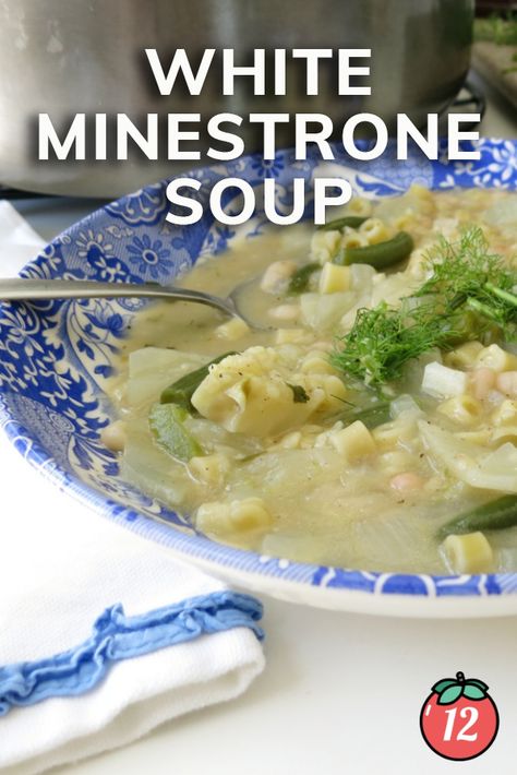 White Minestrone Soup | 12 Tomatoes Milk Diet, Ditalini Pasta, Frozen Green Beans, Italian Soup, 12 Tomatoes, Minestrone Soup, Wheat Gluten, Stuffed Pasta Shells, Minestrone