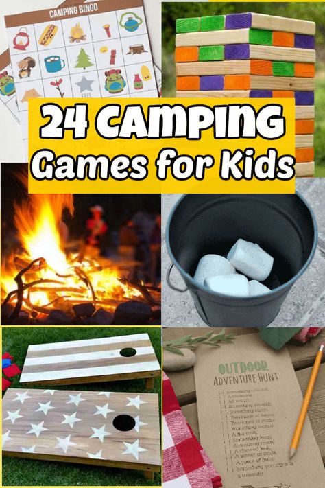 Camping Games for Kids - 24 Fun camping games for kids Indoor Camp Games, Fun Camping Games For Kids, Fun Camping Games For Families, Camp Theme Games, Camping Party Games For Kids, Kid Camping Activities, 4h Games, Camping Fun For Kids, Outdoor Camp Games