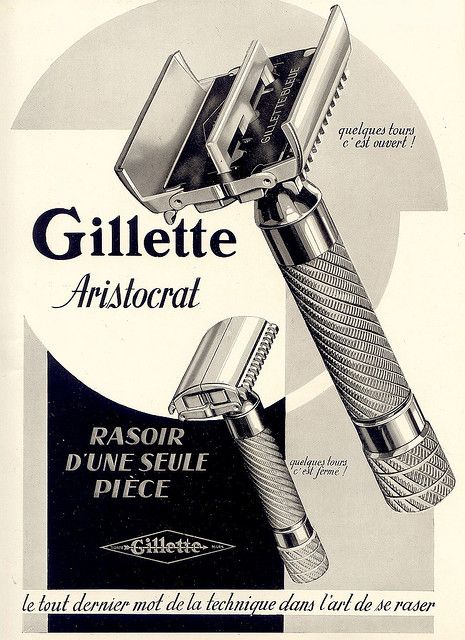 gillette >> amazing razor illustration! Stare Reklamy, Gillette Razor, Vintage Razors, Barber Chairs, Vintage Shaving, Wet Shave, Vintage Barber, Graphic Design Collection, Old Advertisements