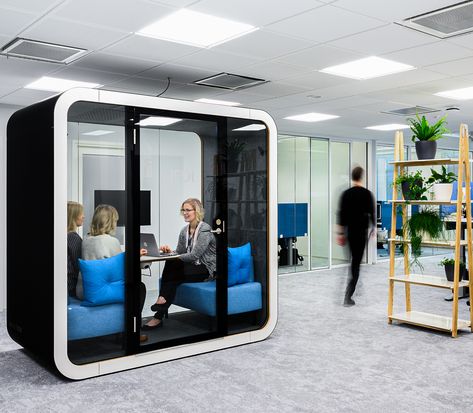 Creative Workspace Design, Workspace Design Ideas, Meeting Pods, Office Booth, Phone Booth Office, Meeting Room Design, Innovative Office, Green Dining Room, Commercial Office Design