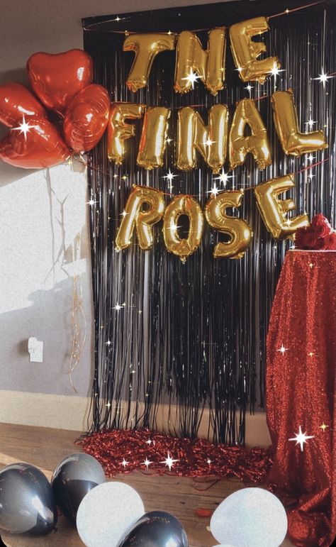 Easy Bachelorette Backdrop, Bachelorette Show Party Ideas, The Bachelorette Themed Party, Red And Gold Bachelorette Party, Bachelorette Party Themes February, Bachelor Themed Bachelorette Party, Bachelorette Themed Bachelorette Party, Final Rose Themed Bachelorette Party, Last Rose Bachelorette Theme