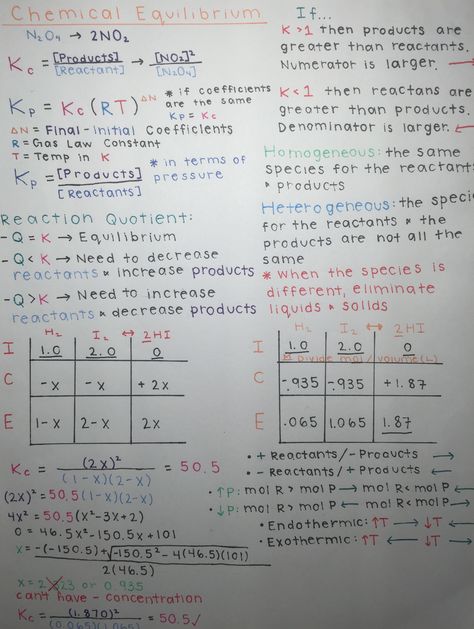 Chemical Equilibrium Formula Sheet, Chemical Equilibrium Short Notes, Ap Chem Notes, Chemical Equilibrium Notes, Equilibrium Notes, Chemistry Equilibrium, Final Exam Study Tips, Chemical Equilibrium, Revision Gcse