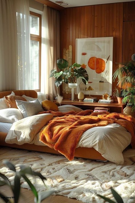 Small Bedroom Designs Cozy, Art Deco Bedrooms, Pine Interior, Retro House, Mid Century Bedroom, Sophisticated Art, Mid Century Modern Bedroom, Casa Vintage, Architecture 3d