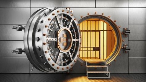 It's possible to create a safe room without breaking the bank Antique Safe, Bank Vault, Bank Safe, Safe Vault, Hardware Storage, Money Bags, Safe Room, Safety Gate, Security Technology