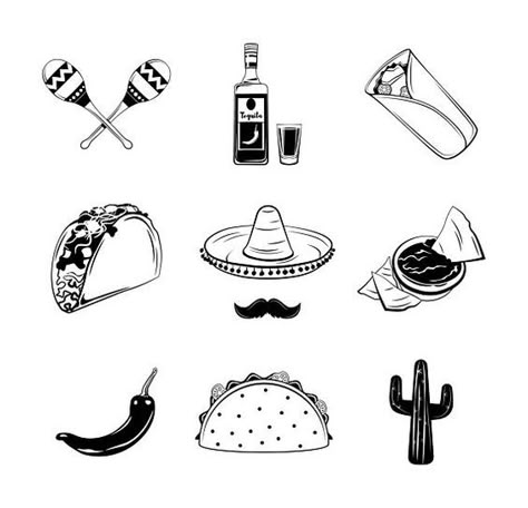 Taco Tattoos, Mexico Tattoo, Tacos Mexicanos, Mexican Tattoo, Chicken Food Recipes, Petit Tattoo, Making Plant Pots, Theme Tattoo, Drawing Black