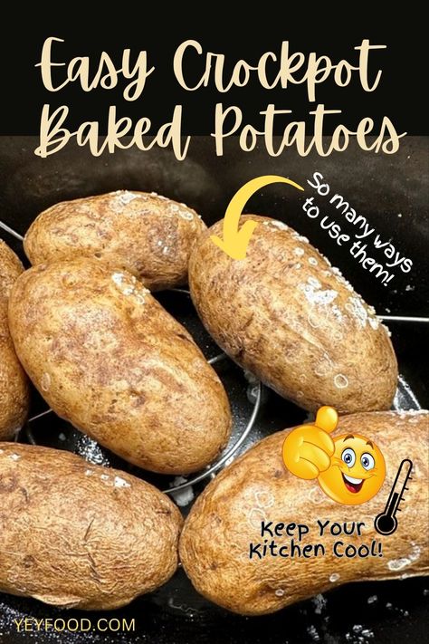 Yeyfood.com: Recipes, cooking tips, and kitchen hacks for home cooks of all levels Cooking Baked Potatoes In Crockpot, How To Bake Potatoes In Crockpot, How To Cook Baked Potatoes In Crockpot, Easy Crockpot Baked Potatoes, Baked Potatoes In Crockpot Slow Cooker, Baking Potatoes In Crock Pot, Crock Pot Baked Potatoes Slow Cooker, Baked Potatoes In Oven No Foil, Easiest Baked Potato