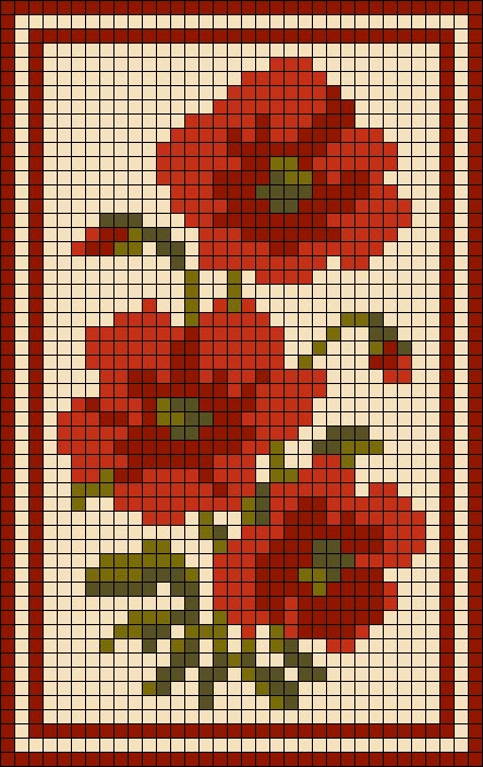 Alpha pattern #163473 Pixel Art Pattern Sewing Patterns, Cherry Grid Pattern, Floral Crochet Tapestry, Crochet Flower Graph, Leaf Alpha Pattern, Cross Stitching Ideas, Floral Alpha Pattern, Pixel Grid Design, Crochet Grid Patterns Simple