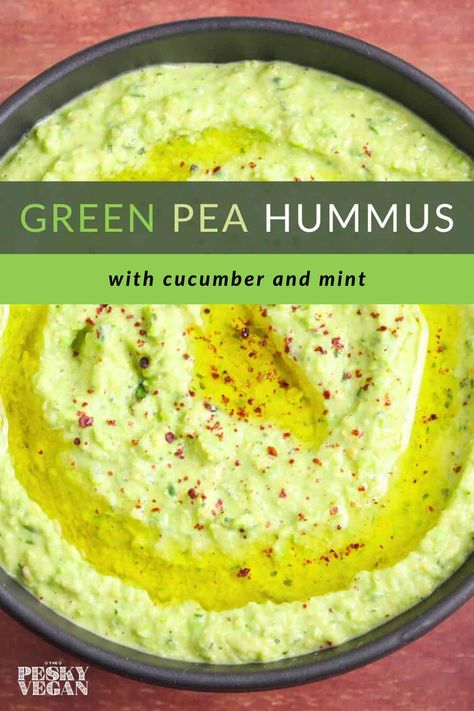 Cucumber Vegan Recipes, Green Chickpeas Recipes, Vegan Mint Recipes, Green Peas Recipes Healthy, Cucumber Hummus, Roasted Peas, Green Peas Recipes, Pea Dip, Pea Hummus