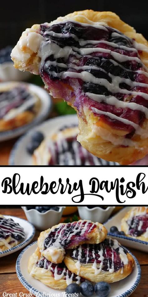 Blueberry Danish is a quick and easy, delicious, blueberry dessert recipe made with fresh juicy blueberries and a cream cheese mixture added to puff pastry, and baked until golden, flaky perfection, and drizzled glaze. Blueberry Danish Recipe Puff Pastries, Danish Recipe Puff Pastry, Breakfast Puff Pastry, Blueberry Danish, Fresh Blueberry Recipes, Cream Cheese Puffs, Danish Dessert, Blueberry Desserts Recipes, Christmas Breakfast Recipe