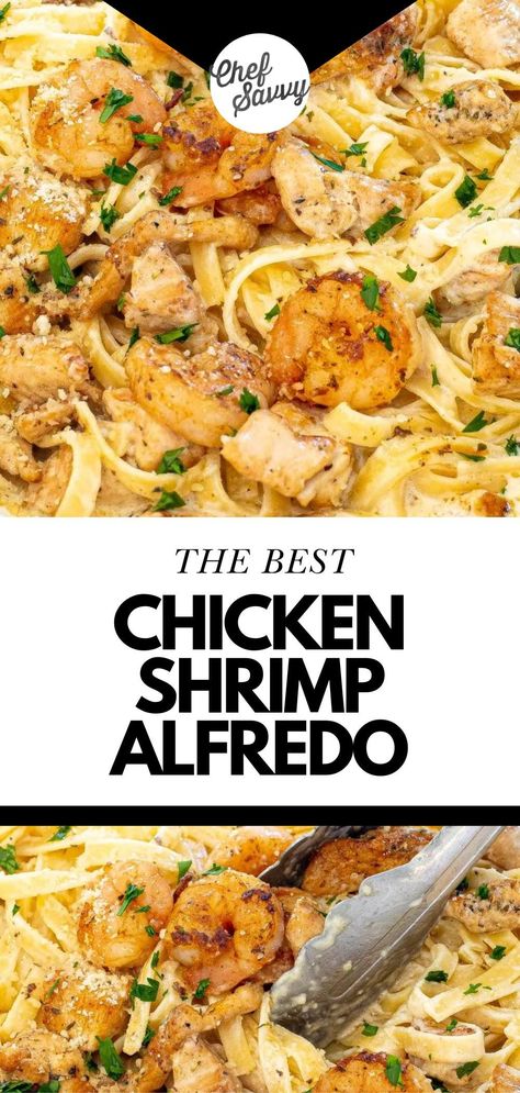 Chicken And Shrimp Alfredo Crockpot, How To Cook Shrimp For Alfredo, Alfredo Sauce Recipe Shrimp, Chicken Alfredo With Shrimp, Easy Chicken And Shrimp Alfredo, Shrimp For Alfredo Pasta, How To Season Shrimp For Alfredo, Easy Chicken And Shrimp Recipes, Chicken Breast And Shrimp Recipes