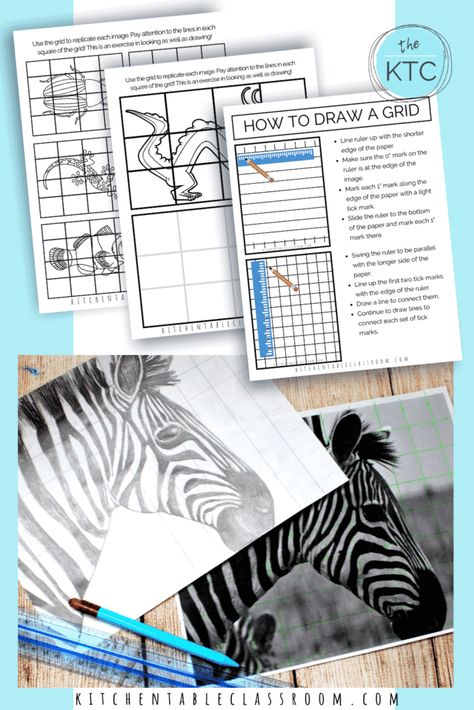 Elementary Drawing Lessons, Grid Art Ideas, Grid Drawing Ideas, Grid Drawing, Middle School Art Lessons, Creative Pencil Drawings, Drawing Grid, Elementary Drawing, Art Sub Lessons