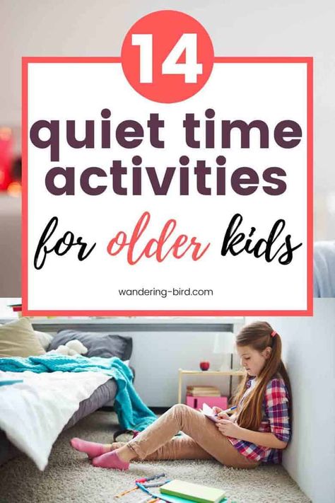 Need quiet time activities for older kids, tweens and teenagers? Looking for ideas for independent things they can do so YOU can get stuff done- or get 2 minutes to yourself!! These are perfect quiet activities for kids for any time of the day. #kids #activities #quiettime School Age Quiet Activities, Quiet Time Activities For Elementary, Quiet Activities For School Age Kids, Kids Quiet Time Activities, Big Kid Activities, Independent Kids Activities, Kids Independent Activities, Quiet Games For Kids Indoor, Busy Boxes For Older Kids