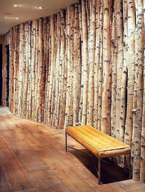 Birch wall Rustic Hallway, Montana Ranch, Plywood Walls, Mountain Living, Birch Trees, Tree Wall, Design Case, Ranch House, 인테리어 디자인