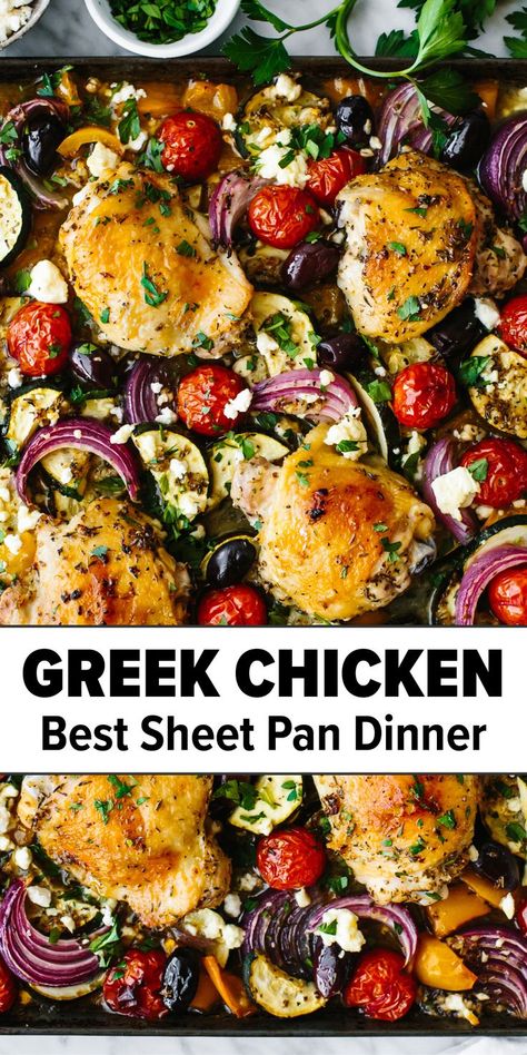 Greek Sheet Pan Chicken, Greek Sheet Pan, Chicken Best, Mediterranean Recipes Healthy, Mediterranean Diet Recipes Dinners, Sheet Pan Chicken, Sheet Pan Dinners Recipes, Easy Mediterranean Diet Recipes, Resep Diet