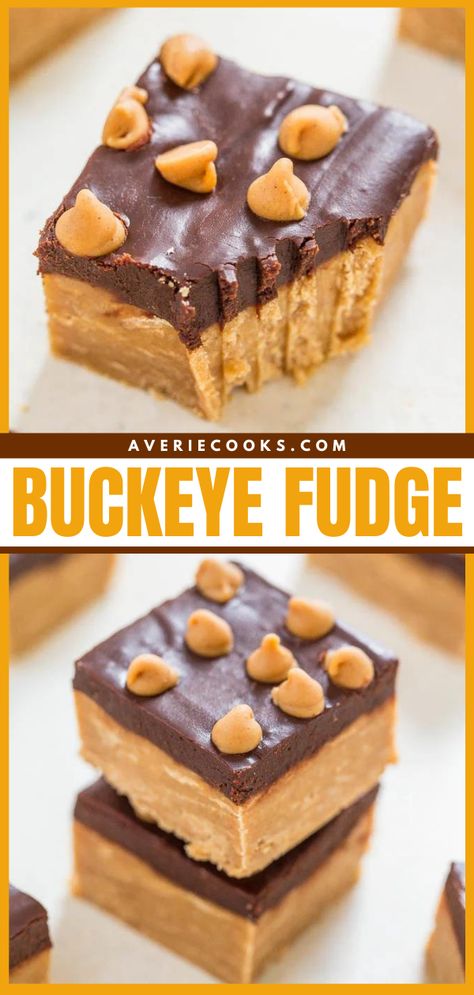 Buckeye Fudge, Peanut Butter Recipes Easy, No Bake Fudge, Peanut Butter Dessert Recipes, Cookie Exchange Recipes, Favorite Christmas Recipes, Averie Cooks, Christmas Desserts Easy, Easy Holiday Recipes