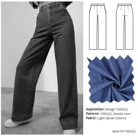 Design 109222 - Sewist Mom Style Pants Pattern, High Waisted Trousers Pattern, Jean Patterns Sewing, Wide Leg Jeans Sewing Pattern, Sew High Waisted Pants, Sewing Patterns Jeans, Baggy Jeans Sewing Pattern, Free Jeans Sewing Pattern, Sewing Projects Pants