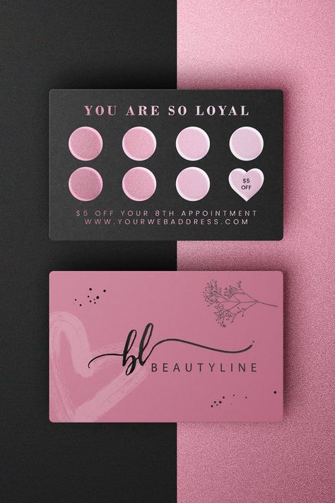 Beauty Loyalty Card, Beauty Visit Card, Loyalty Cards Design, Beauty Salon Visiting Card Design, Beautiful Business Card Design, Salon Loyalty Cards, Makeup Cards Business, Lash Loyalty Card Design, Loyalty Cards Ideas Business