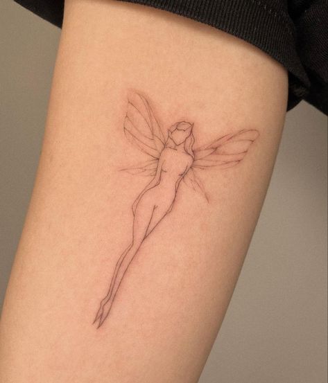 Small Asethic Tattoos, Fairy With Butterfly Wings Tattoo, Fairy Tattoo Meaning, Realistic Fairy Tattoo, Fairy Tattoo Placement, Elf Tattoos For Women, Fairy Tattoo Ideas For Women, Small Stomach Tattoos Women, Tiny Fairy Tattoo