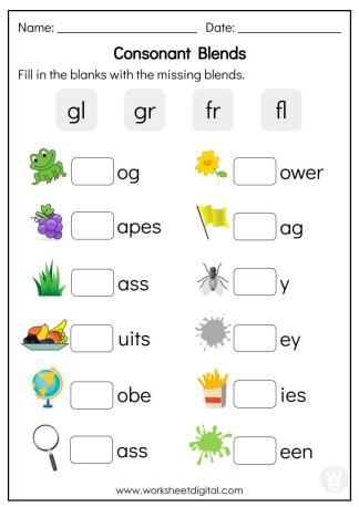 Consonant Blends gl, gr, fr, fl Phonics Blends Worksheets, Consonant Blends Worksheets, Remedial Reading, Cvc Words Worksheets, Phonics Blends, Thanksgiving Kindergarten, Kids Worksheet, Blends Worksheets, Kindergarten Phonics Worksheets