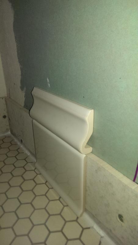 need help with: "baseboard" tiles (not cove)... caulk, grout, gaps, change of plane - Ceramic Tile Advice Forums - John Bridge Ceramic Tile Bathroom Baseboard, Tile Baseboard, Bathroom Caulk, Baseboards And Trim, Baseboard Styles, Baseboard Trim, Floor Trim, Small Bathroom Makeover, Ceramic Floor Tiles