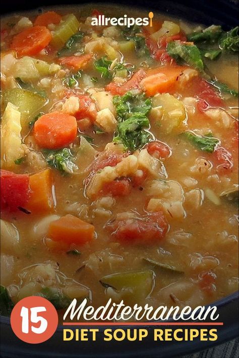 Mediterranean Minestrone Soup Recipe, Meditrainian Soup, Mediterranean Crockpot Soup, Soups On Mediterranean Diet, Chicken Soup Mediterranean, Meditterean Diet Soup Recipes, Mediterranean Diet Chilli, Crockpot Mediterranean Soup Recipes, Mediterranean Diet Potato Soup