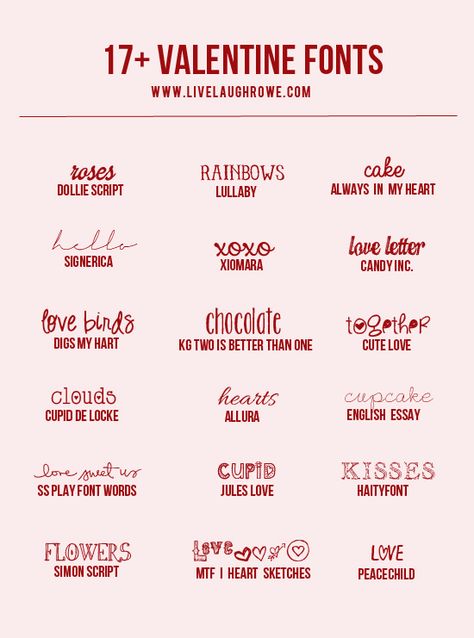 Snatch up these free and lovely Valentine Fonts from www.livelaughrowe.com Valentine Fonts, Valentine Font, Romantic Fonts, Heart Font, Typography Love, Popular Fonts, Aesthetic Fonts, Font Inspiration, Valentine's Day Quotes