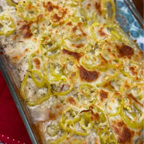 Ranch Pepperoncini Chicken - Diaries of a Domestic Goddess Chicken Ranch Pepperocini Bake, Chicken And Peperoncini, Pork Chops With Pepperoncini, Chicken With Pepperoncini, Pepercinni Recipes, Recipes With Peppercinis, Chicken And Banana Pepper Recipes, Pepporincini Recipe, Pepperchini Chicken