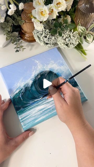 Painting The Ocean Tutorial, Painting Waves Acrylic, Wave Painting Tutorial, Acrylic Wave Painting, How To Paint Waves, Acrylic Painting Water, Wave Oil Painting, Art Tutorial Videos, Painting Waves