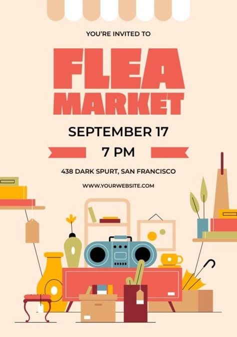 Flea Market Flyer Design, Flyer Inspo Aesthetic, Flea Market Poster Design, Flea Market Illustration, Flea Market Flyer, Flea Market Poster, Flea Market Aesthetic, Poster Social Media, Earth Day Posters