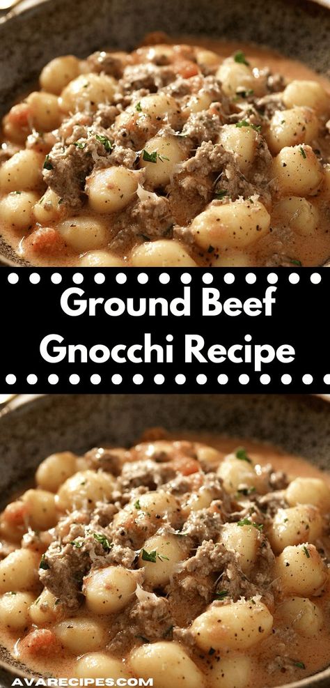 Searching for a unique soup recipe? This Ground Beef Gnocchi Recipe transforms simple ingredients into a warm, comforting dish that’s perfect for chilly evenings, ensuring a delightful dining experience for all. Ground Beef Gnocchi, Beef Gnocchi, Ground Recipes, How To Cook Gnocchi, Gnocchi Recipe, Easy Ground Beef, Beef And Potatoes, Gnocchi Recipes, Ground Beef Recipes Easy