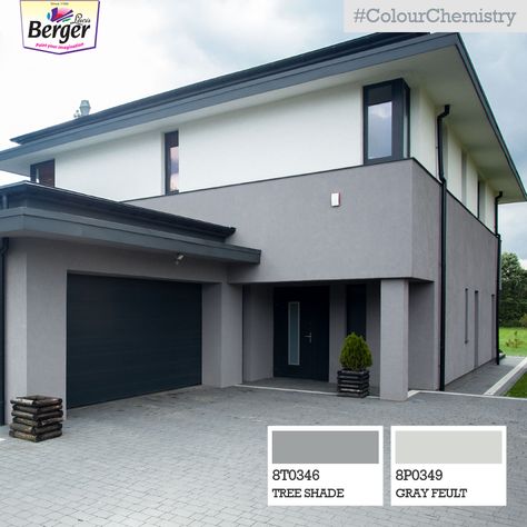 What can probably go wrong with painting your exteriors in ‪#‎ShadesOfGrey‬? Nothing at all! ‪#‎ColourChemistry‬ Color Combinations Paint Exterior, Outdoor Colours For Houses Indian, Contemporary House Exterior Paint Colors, Contemporary House Exterior Colors, Grey Exterior Paint Colors For House, Exterior Colour Combinations, Color Room Ideas, House Paint Exterior Colour Schemes, Exterior House Paint Schemes